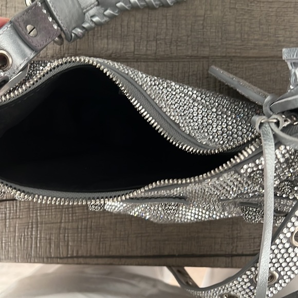 Balenciaga WOMEN'S LE CAGOLE XS SHOULDER BAG WITH RHINESTONES IN GREY - Picture 5 of 6